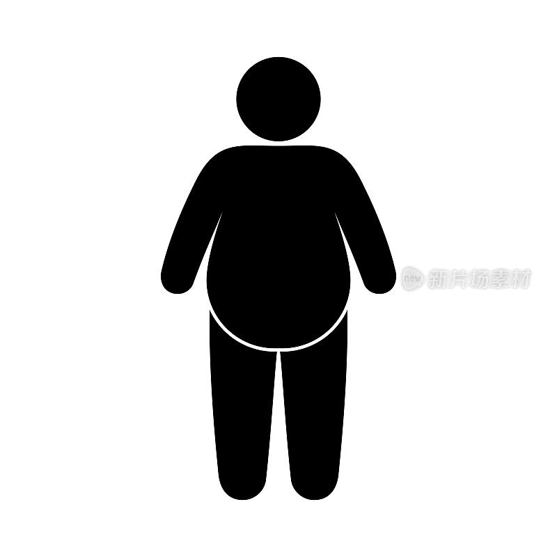 fat man icon, obesity pictogram, overweight stick man, stickman